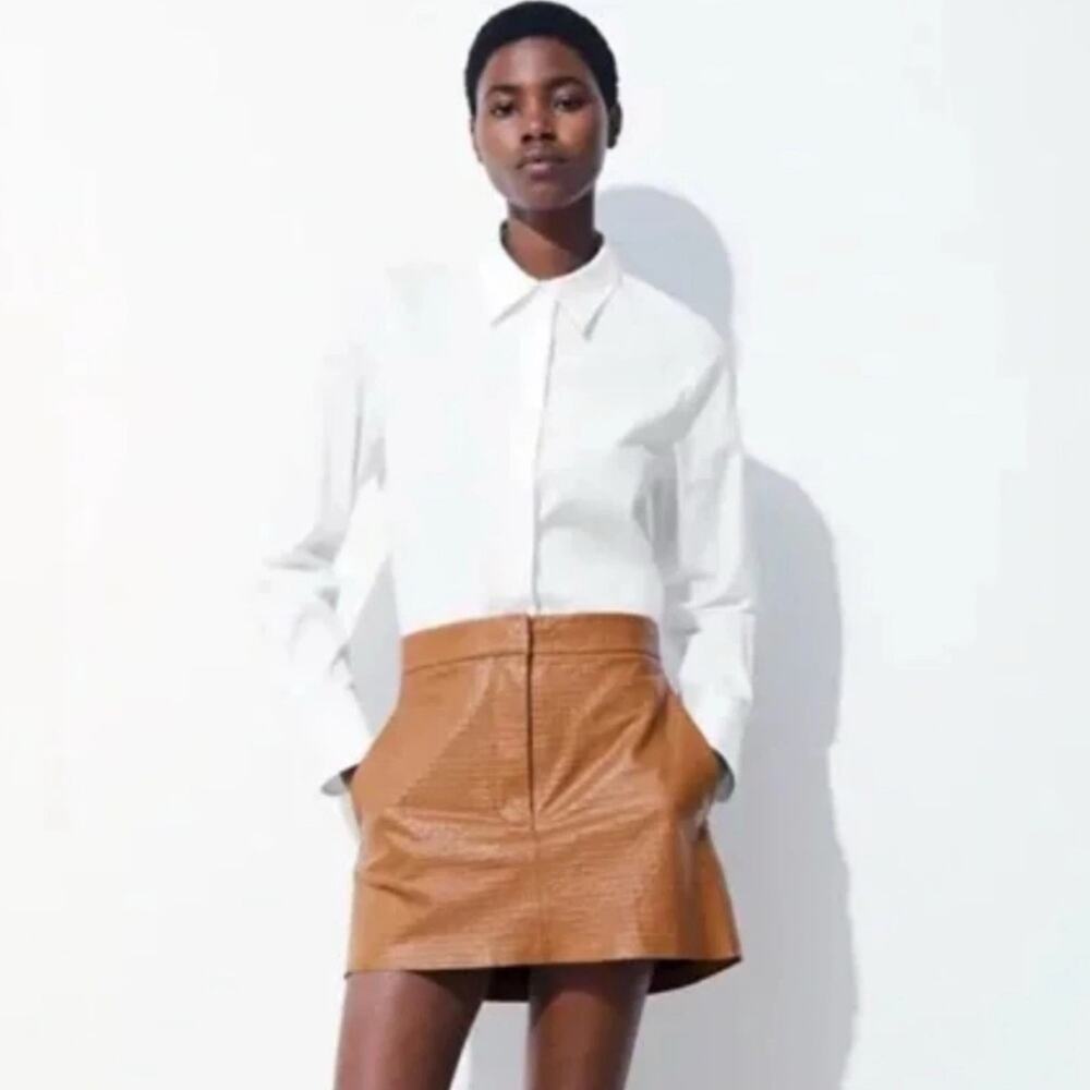 NWT COS Atelier embossed-leather mini skirt brown 12